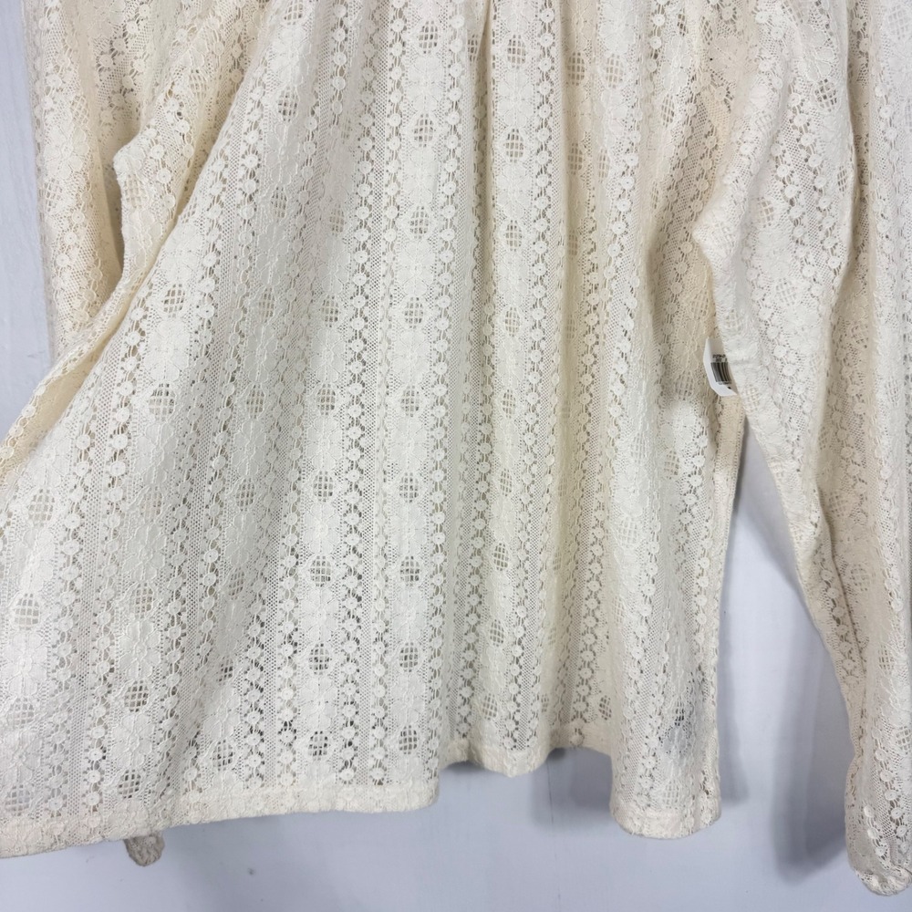 Old Navy Women Creme Lace Smocked Mock Neck Keyhole Long Sleeve NWT Blouse Sz M - Picture 7 of 14